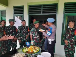 HUT TNI ke-80, Polsek Indralaya Datangi Koramil 402-07 Berikan Ucapan Selamat