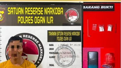 Satresnarkoba polres Ogan Ilir berhasil Amankan Pria di Tanjung Batu, Dua Paket Sabu 1,99 Gram Disita